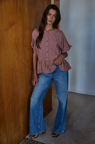 Sayler Gingham Ruffle Top