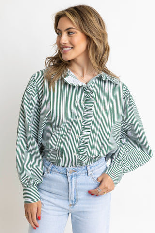 Striped Ruffle Trim Top