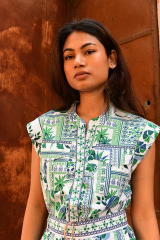 Paradise Safari Dress - Blue/Green