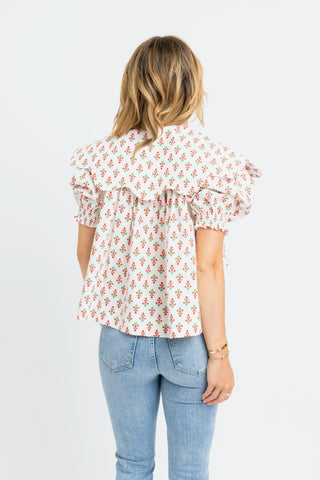 Floral Collar Button Top