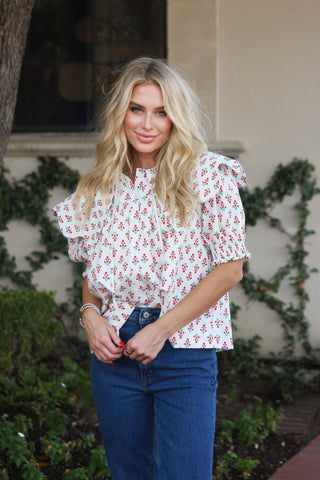 Floral Collar Button Top