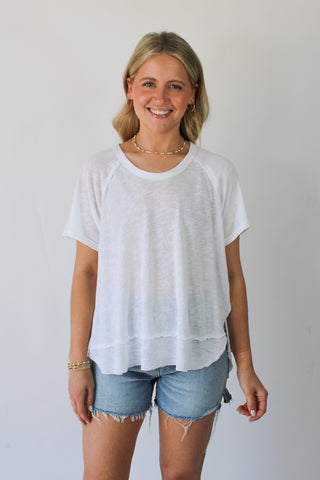 Lina Textured Scoop Neck Tee - White