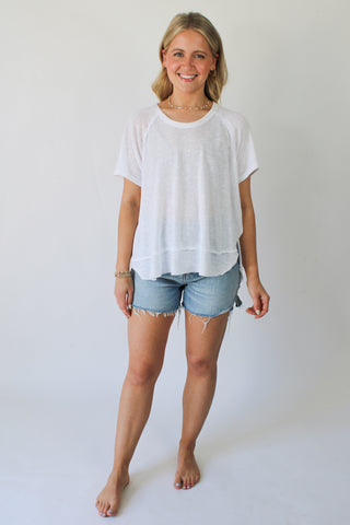 Lina Textured Scoop Neck Tee - White