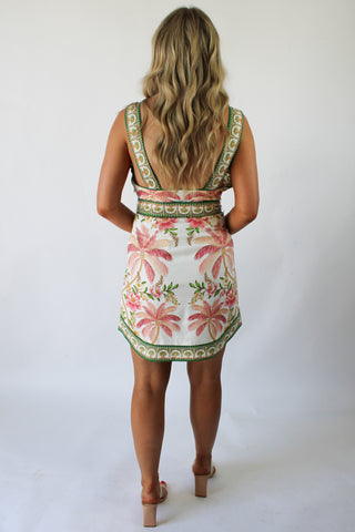 Palm Dream Off-White Sleeveless Angled Mini Dress