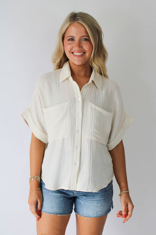 Kate Button Up in Vanilla Ice