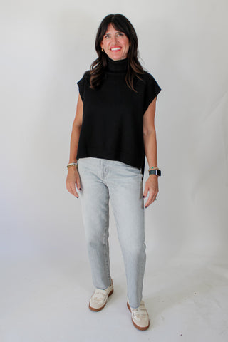 Hi-Lo Sleeveless Turtleneck Sweater - Black