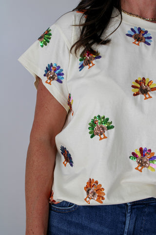 Queen of Sparkles Beige Multi Turkey Tee