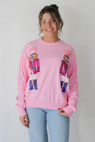Pink Sequin Nutcracker Sweater