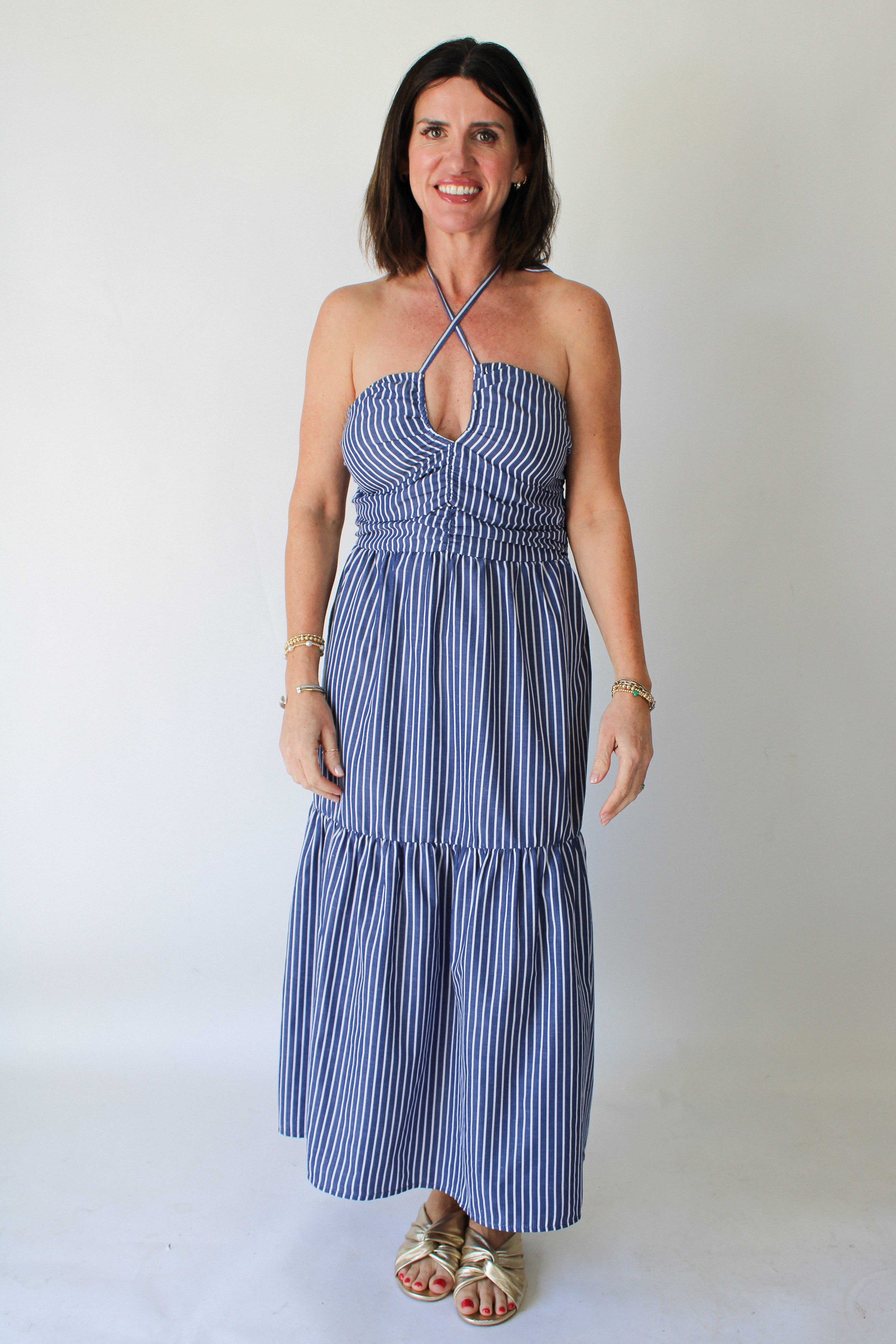Aeries Halter Dress - Azure Stripe – Fisher Collective