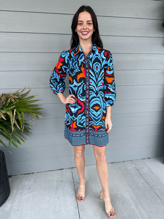 Ava Dress - Ikat Damask