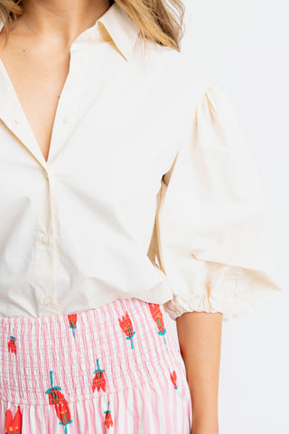 Solid Poplin Button Top - Ivory