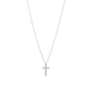 Pave Cross Necklace - Silver