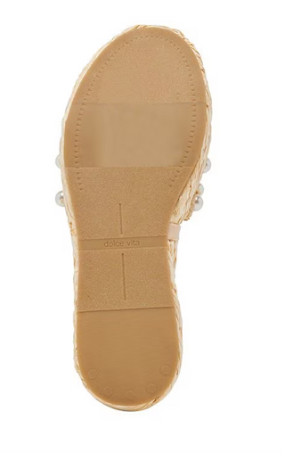 Caper Pearl Embellished Raffia Platform Slide Sandals