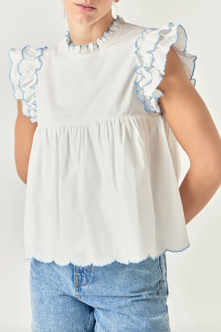 Taylor Embroidered Scalloped Top