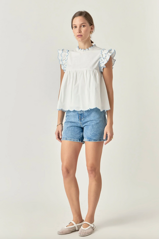 Taylor Embroidered Scalloped Top