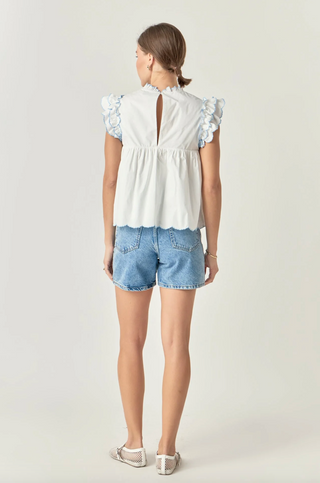 Taylor Embroidered Scalloped Top