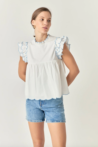 Taylor Embroidered Scalloped Top