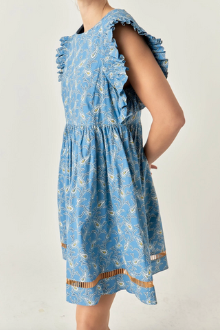 Paisley Print Ruffle Sleeve Mini Dress