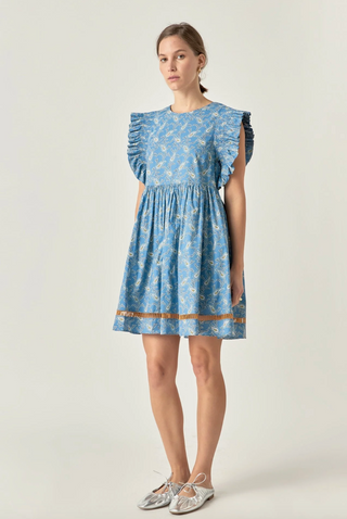 Paisley Print Ruffle Sleeve Mini Dress