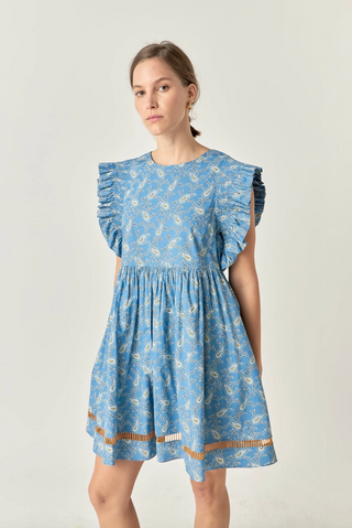 Paisley Print Ruffle Sleeve Mini Dress