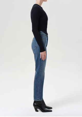90's Pinch Waist Crop Denim in Overcast