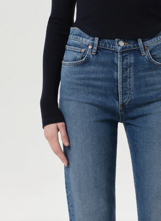 90's Pinch Waist Crop Denim in Overcast