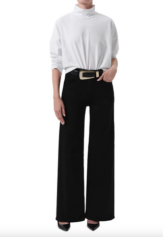 Lyra High Rise Wide Leg Denim in Plush Black