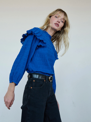 Aria Ruffle Top - Sapphire