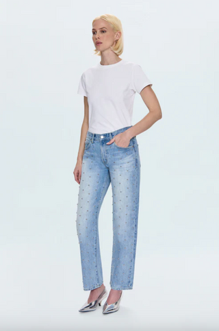 Lexi Mid Rise Bowed Straight Jean - Aries