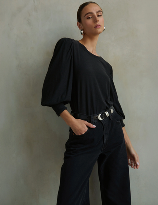 Loren Peasant Tee - Jet Black