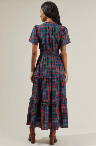Palmer Plaid Poplin Tiered Maxi Dress
