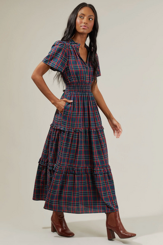 Palmer Plaid Poplin Tiered Maxi Dress