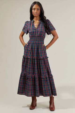 Palmer Plaid Poplin Tiered Maxi Dress