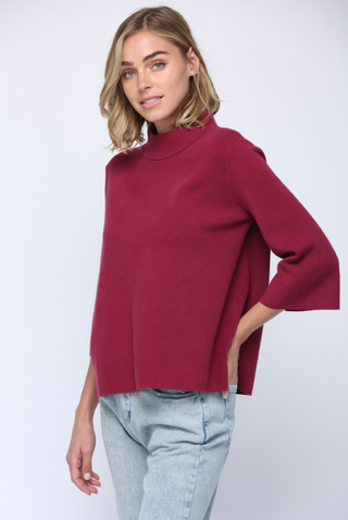 Mock Neck Pullover Sweater - Crushed Berry