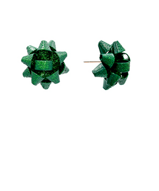 Glitter Bow Earrings - Green