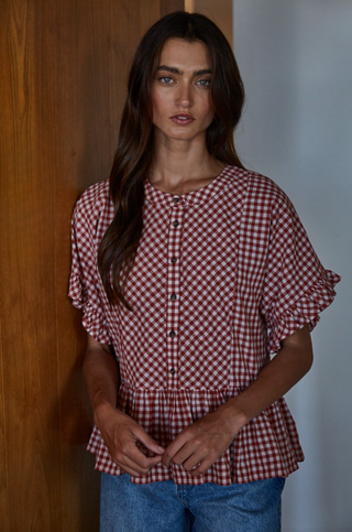Sayler Gingham Ruffle Top