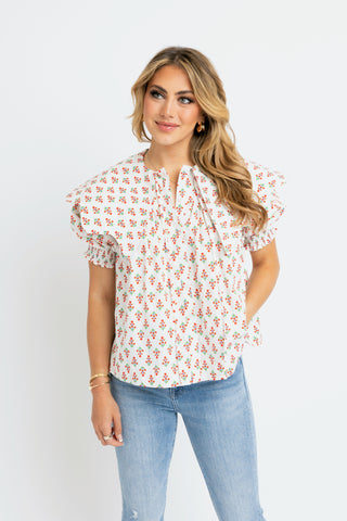 Floral Collar Button Top