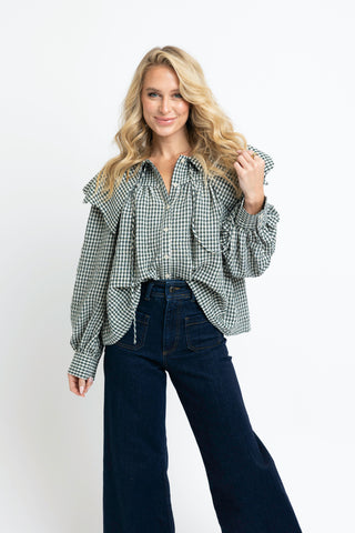 Gingham Poplin Peter Pan Collar Top