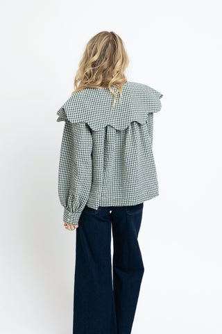 Gingham Poplin Peter Pan Collar Top