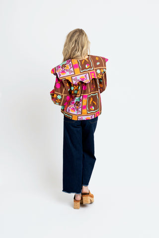 Brown Abstract Peter Pan Collar Top