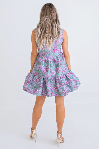 Floral Tier Tapestry V-Neck Dress