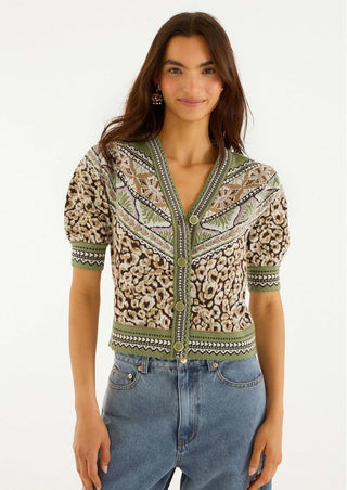 Leopard Knit Short Sleeve Cardigan