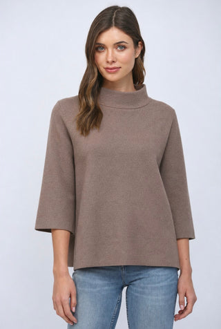 Mock Neck Pullover Sweater - Dusty Brown