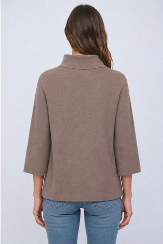 Mock Neck Pullover Sweater - Dusty Brown