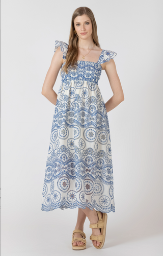blue and white embroidered dress Blue and White Embroidered Dress Medium