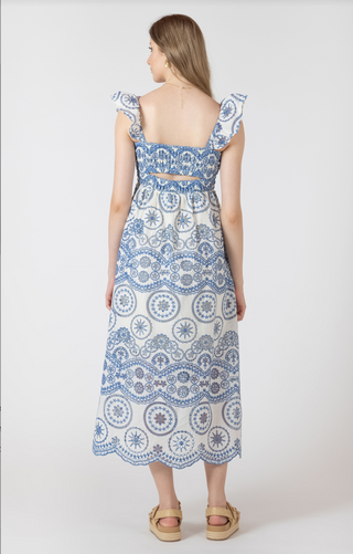 Blue and White Embroidered Dress