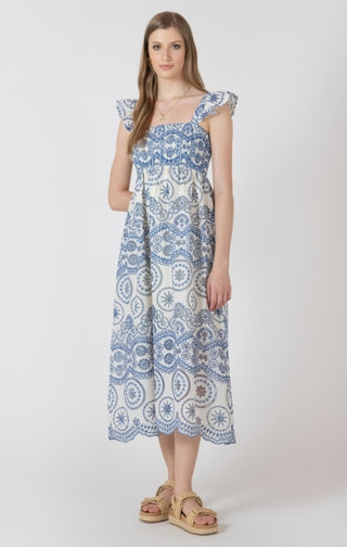 Blue and White Embroidered Dress Medium Blue and White Embroidered Dress Medium