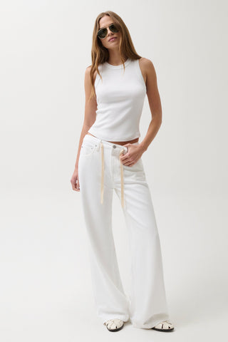 Jadyn Mid-Rise Drawstring Palazzo Jean - Optic White