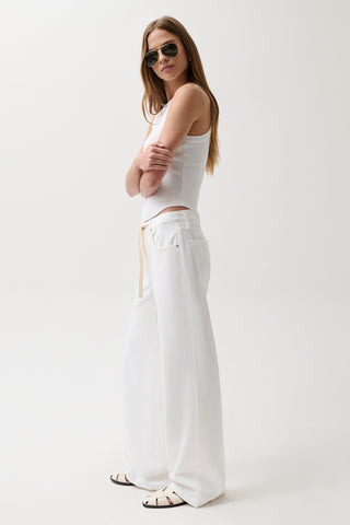 Jadyn Mid-Rise Drawstring Palazzo Jean - Optic White