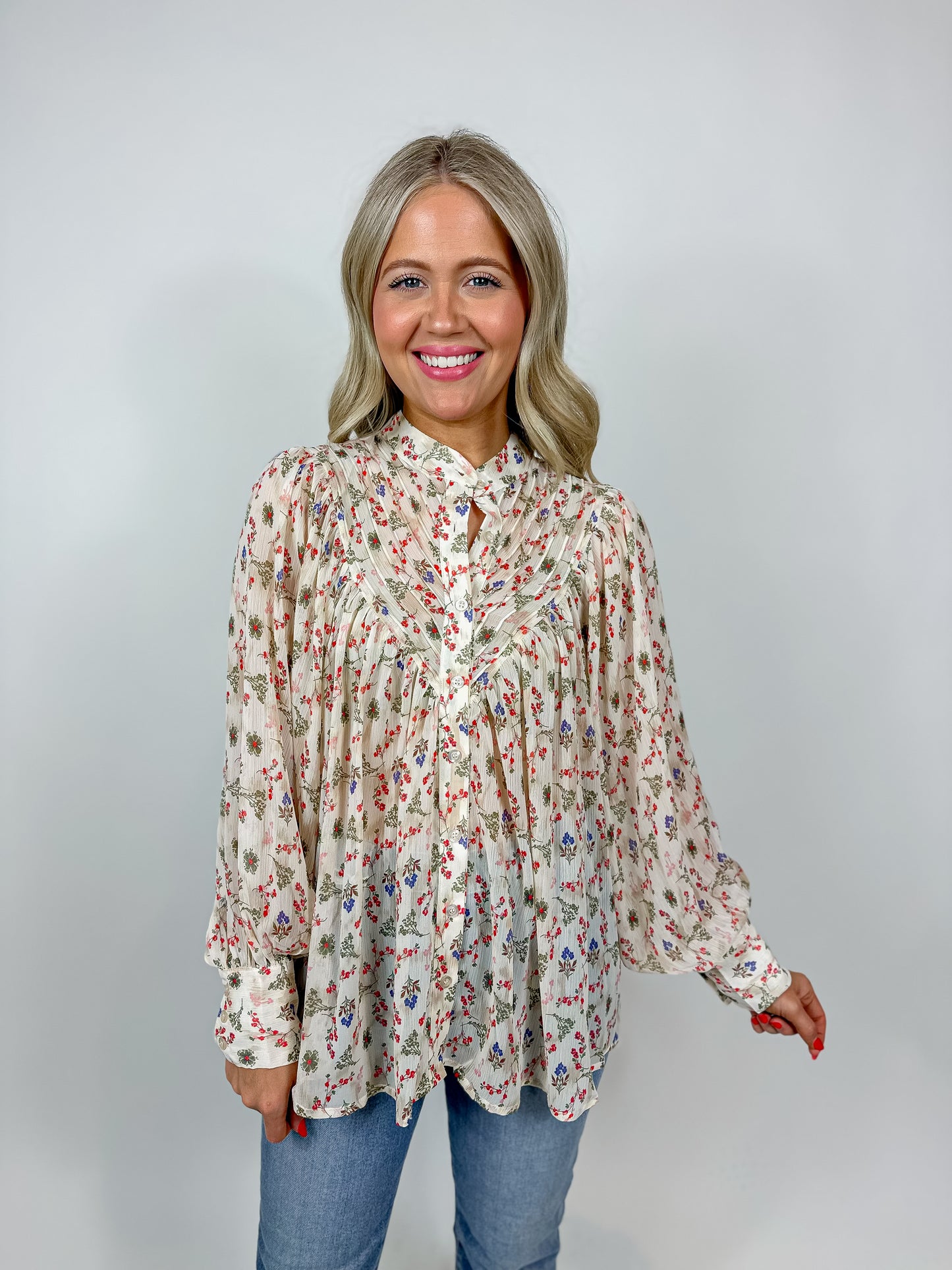 Floral Chiffon Button Top